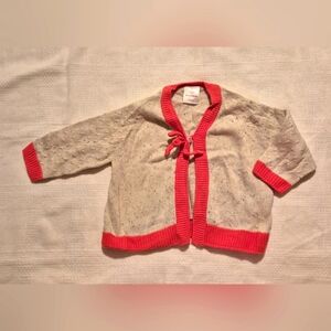 Hanna Andersson girls size 70 or 6-12 months, oatmeal - orange trim sweater VGUC
